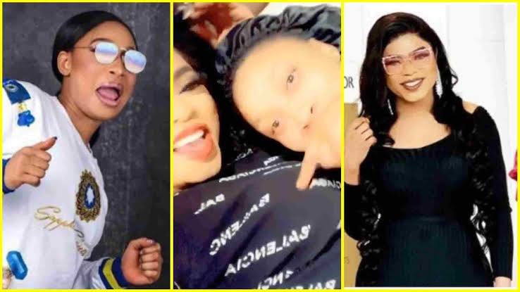 Tonto Dikeh Touching Bobrisky's B00bs on Bed (SEE VIDEO)
