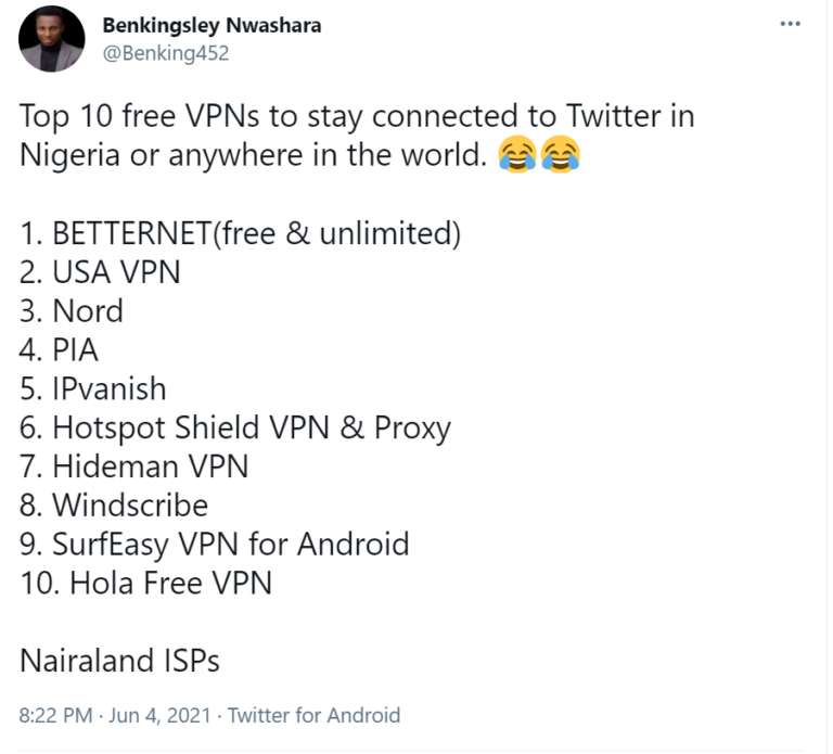 Free VPN For Twitter Nigeria