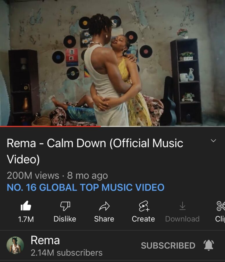 Rema Calm Down hit 200 million views
