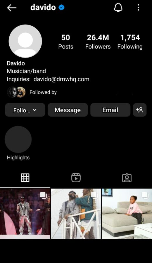 Davido deleted Instagram posts