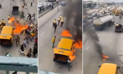 Danfo Driver Sets Himself and LASTMA Official Ablaze to Avoid Arrest! In Lagos